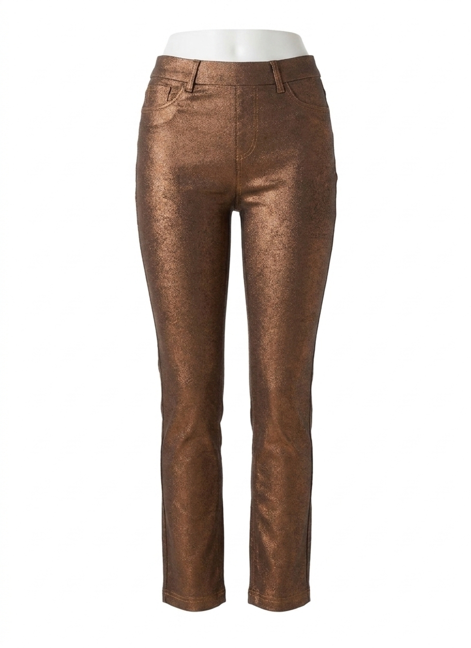 NEW LYSSE melina coated straight denim jeans in metallic copper